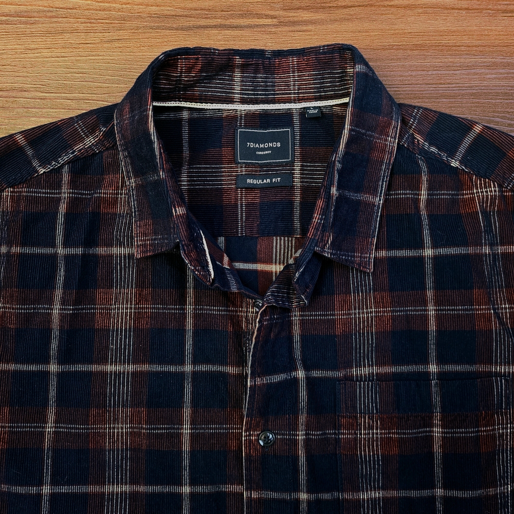 7 Diamonds Corduroy Plaid Button Up Shirt - Size L / XL Regular Fit